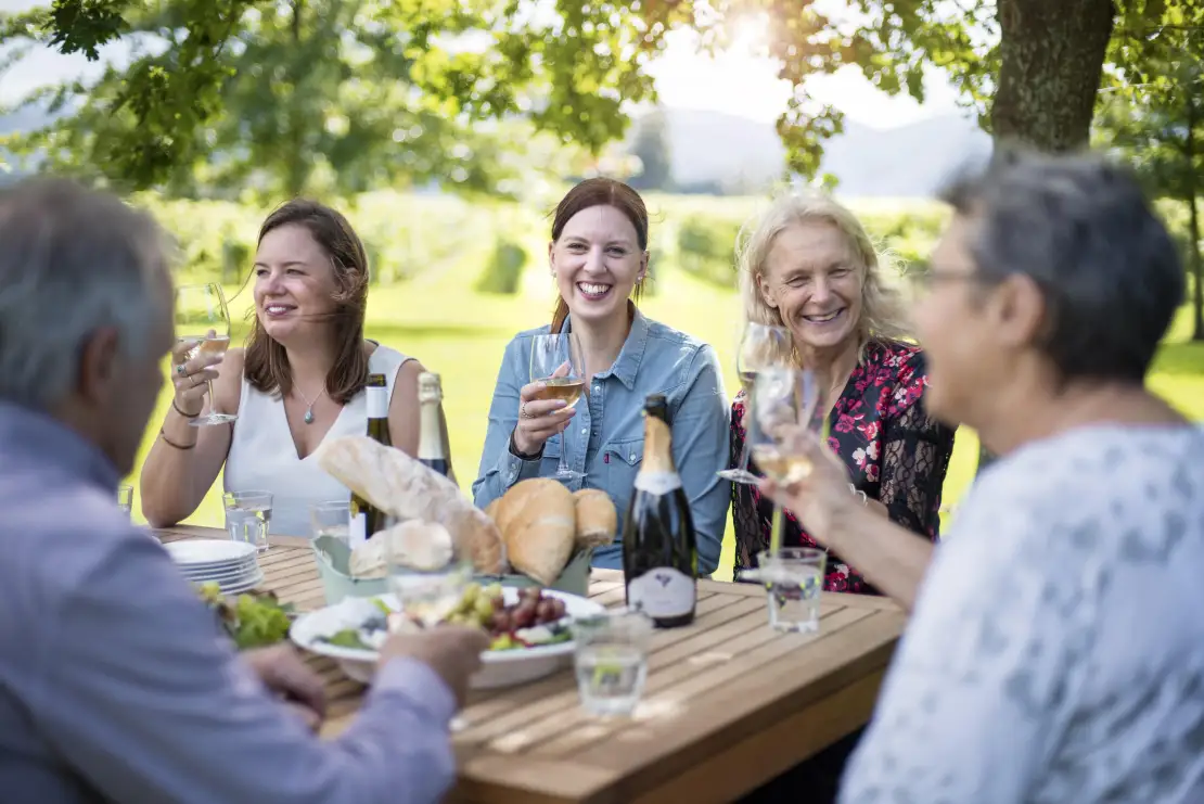 customers enjoying wine